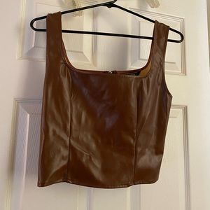 brown leather square neck top